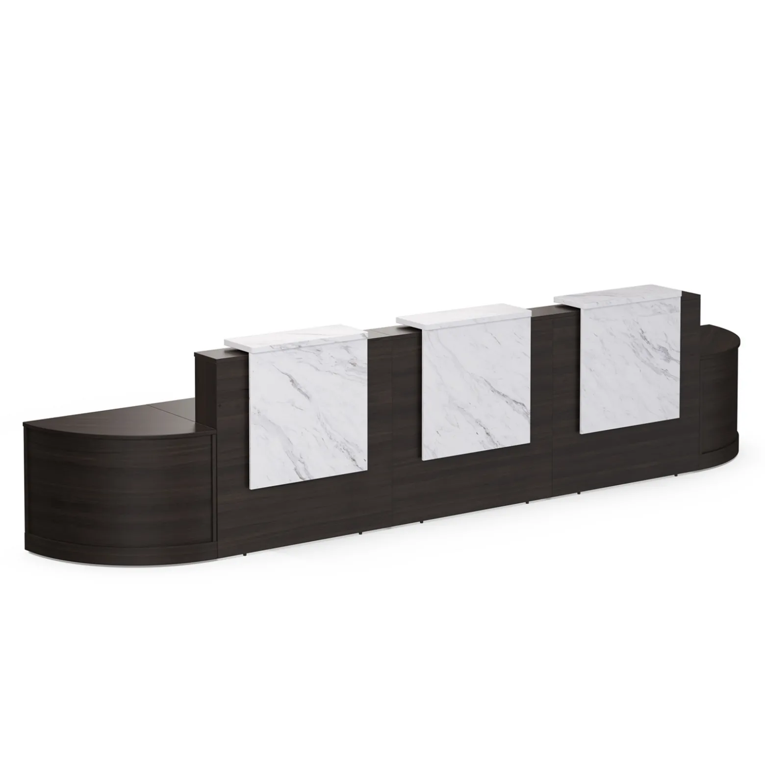 Holloway Triple Reception Desk w/ 2 Curved Returns – 204.5”Wx32”D