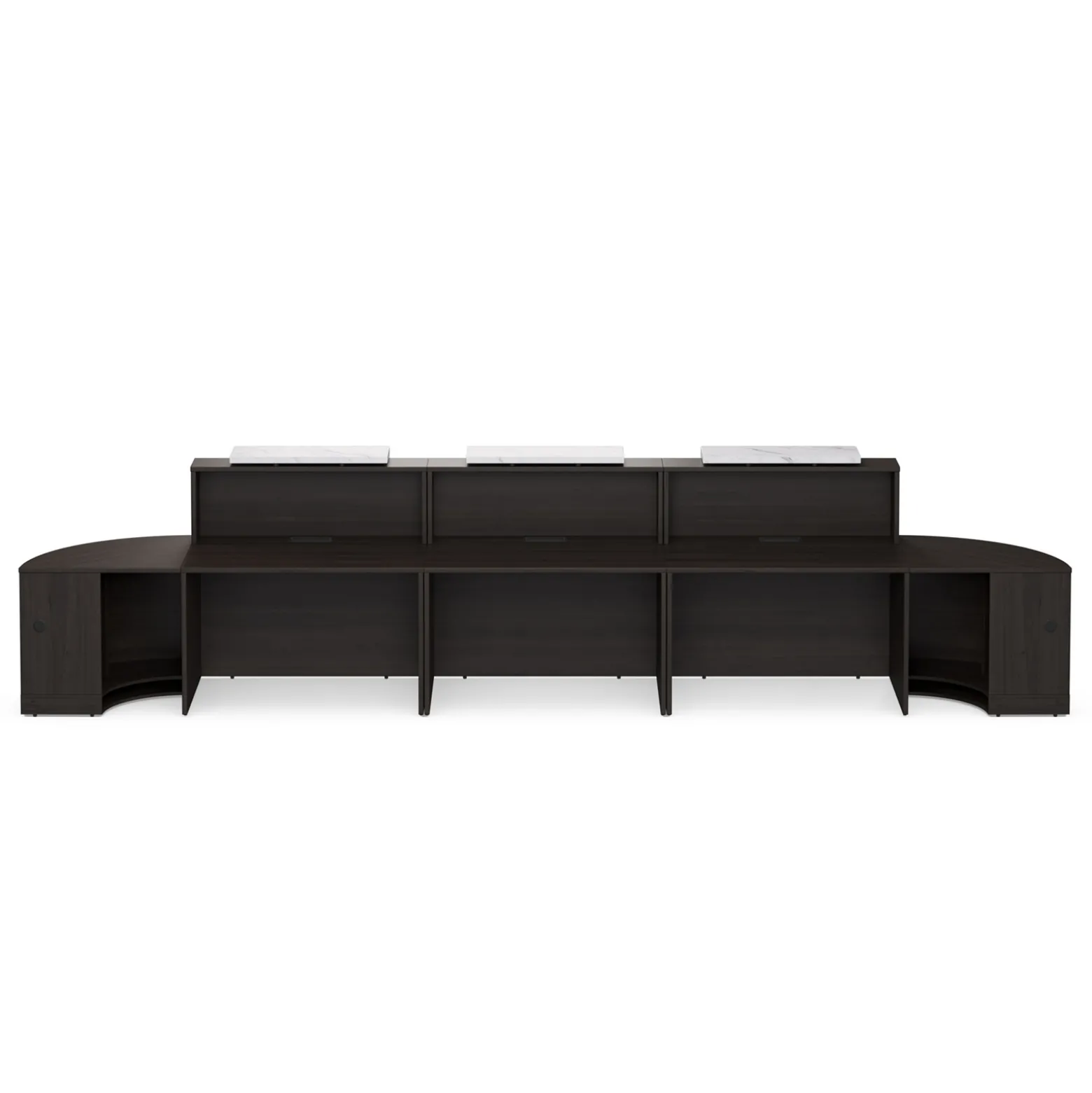 Holloway Triple Reception Desk w/ 2 Curved Returns – 204.5”Wx32”D