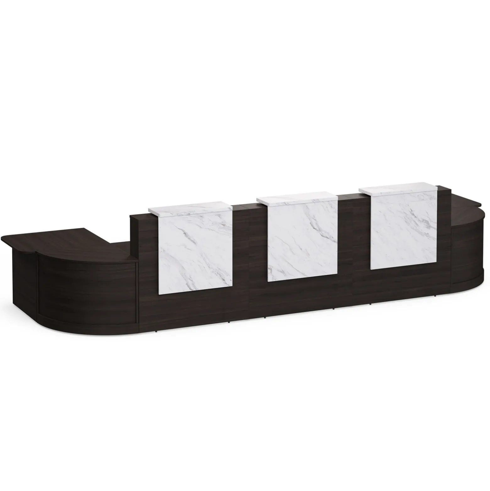 Holloway Triple Reception Desk w/ 2 Curved and ADA Returns – 204.5”Wx63”D