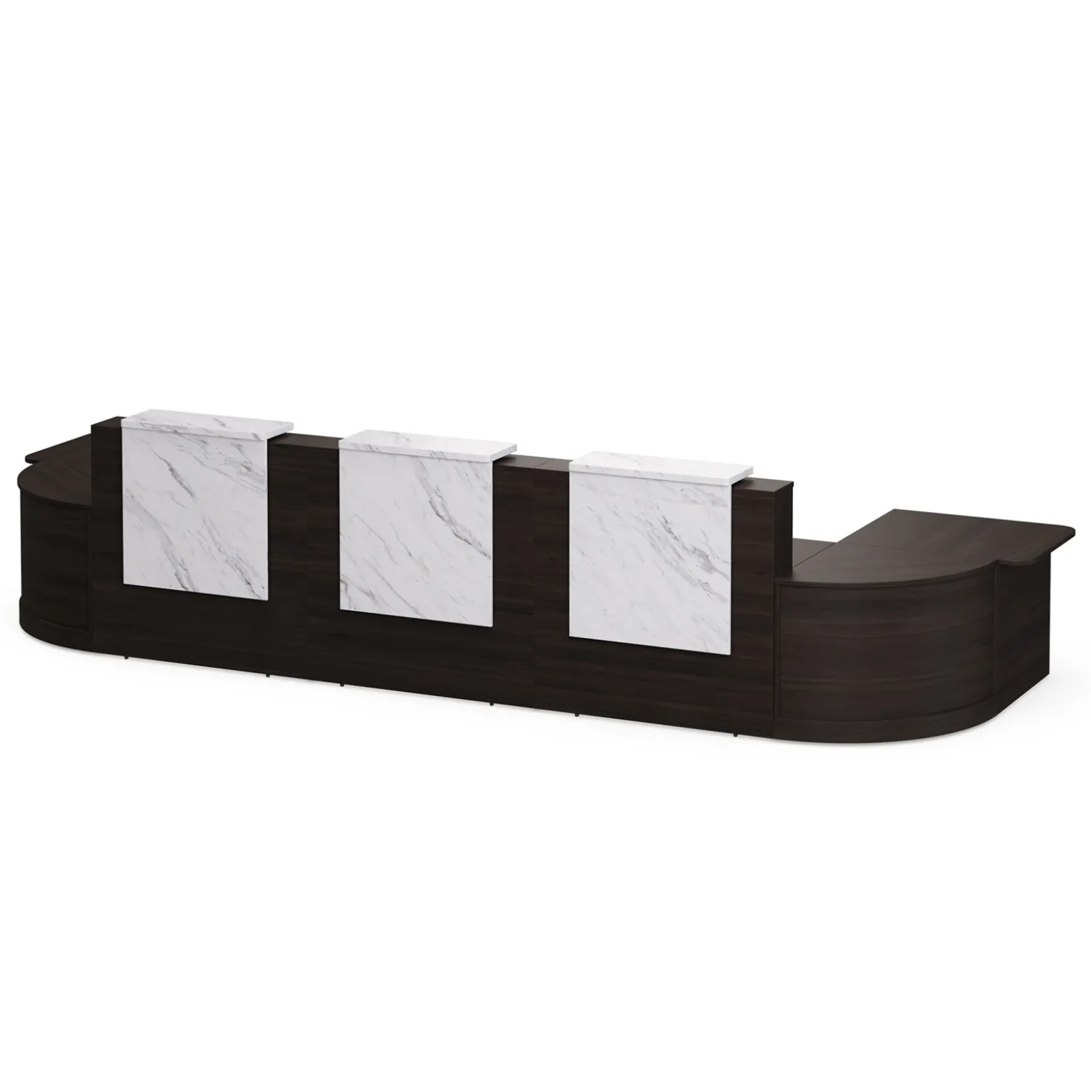 Holloway Triple Reception Desk w/ 2 Curved and ADA Returns – 204.5”Wx63”D