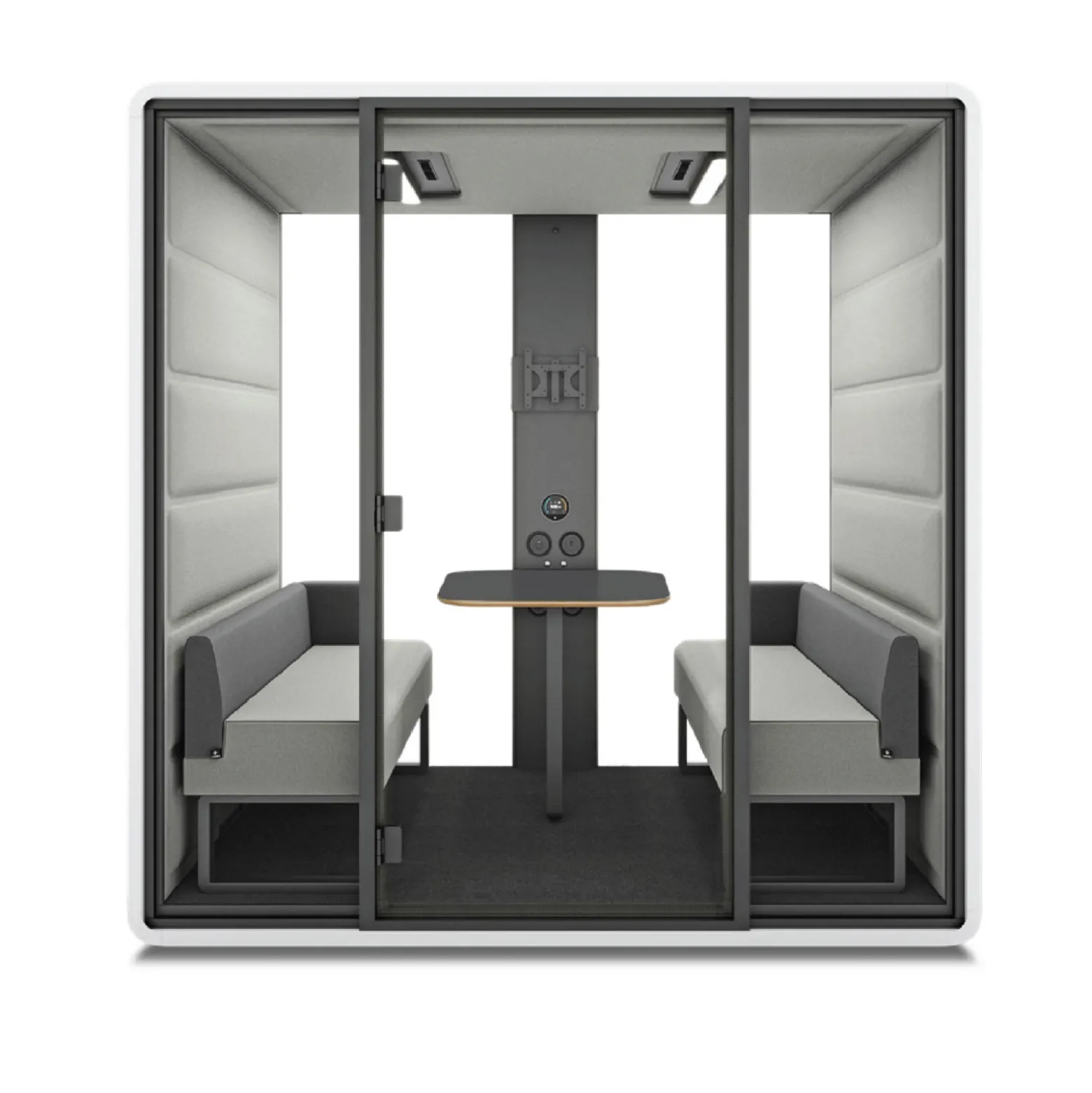 Hush Free M Collaboration Booth with Acoustic Glass Walls and 500 Lux Lighting