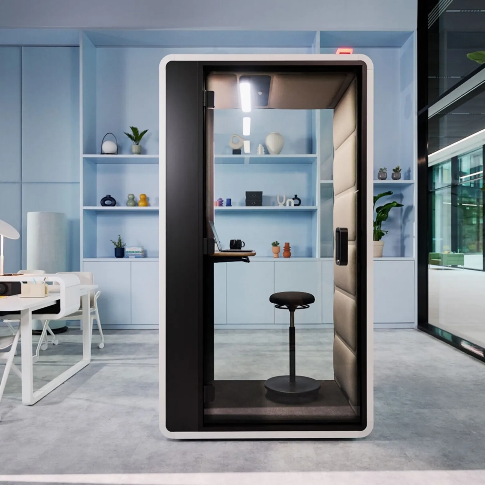 Hush Free S Privacy Booth with Adjustable Sit-Stand Workstation