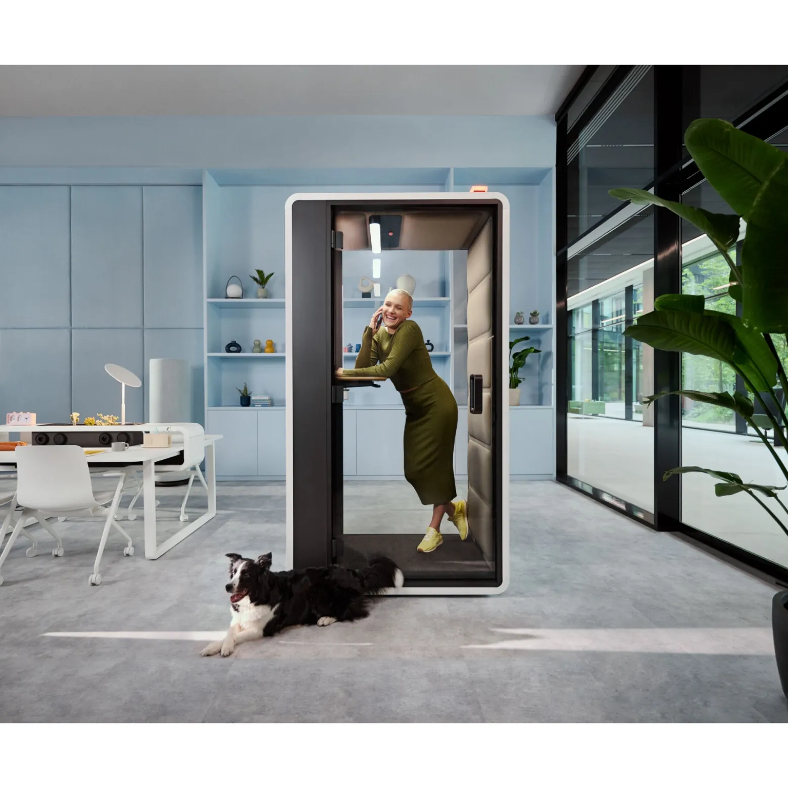 Hush Free S Privacy Booth with Adjustable Sit-Stand Workstation