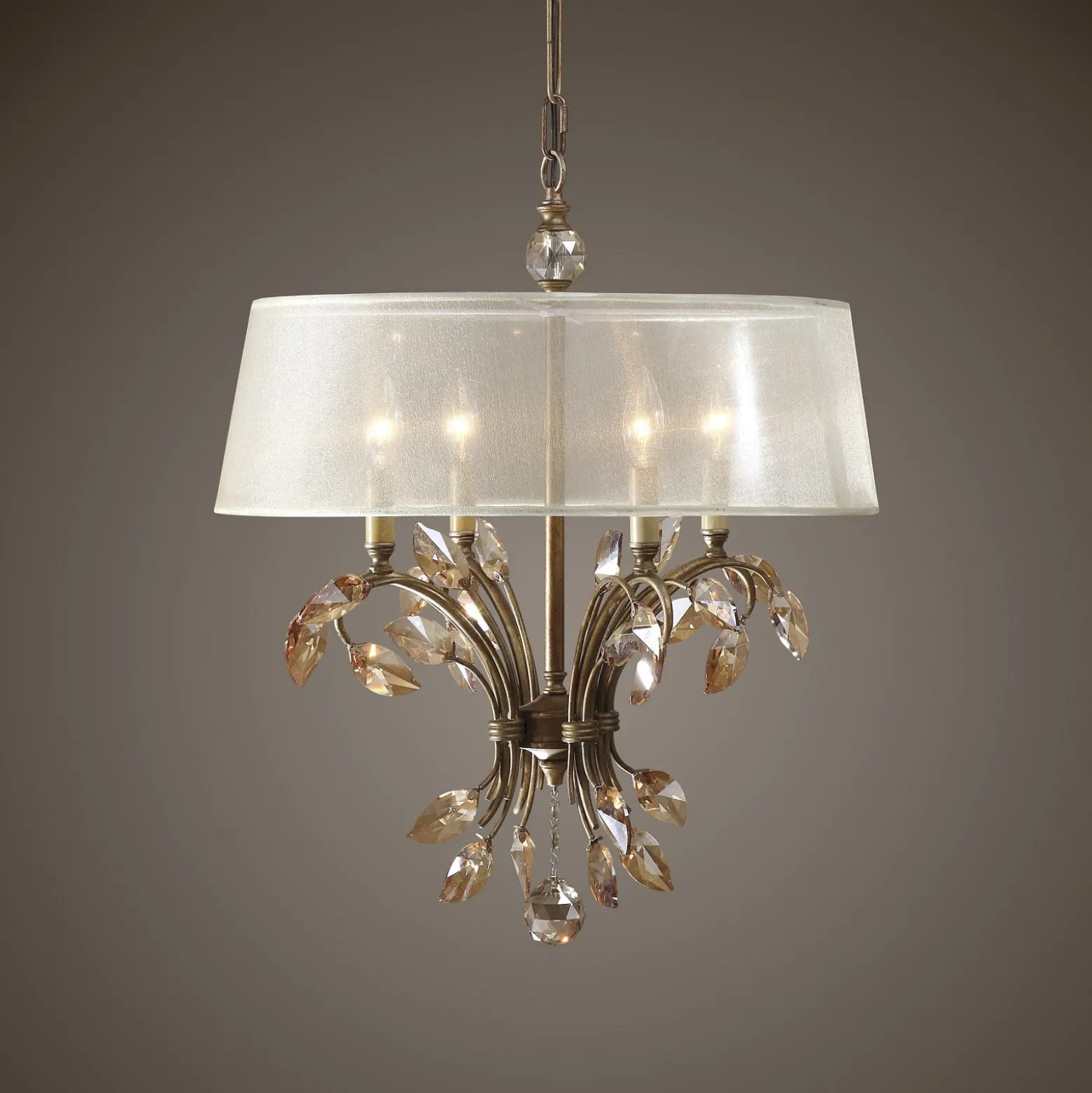 Large Beaded Chandelier, Burnished Gold