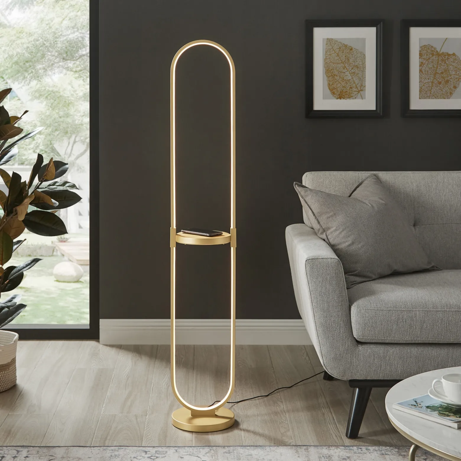LED Column Floor Lamp w/ Charging - 56"H