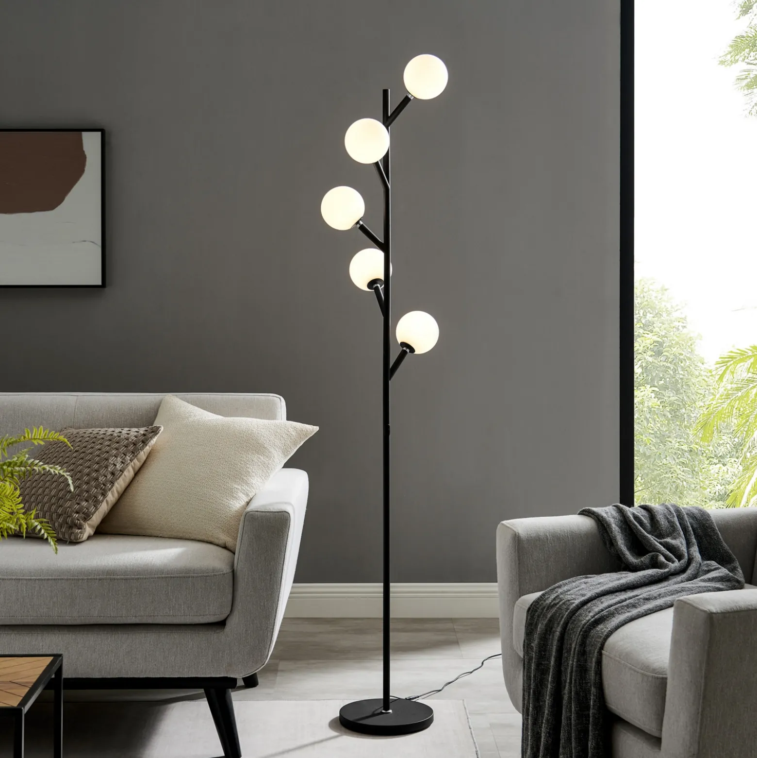 LED 5-Lite Floor Lamp Globe Tree - 71.5"H