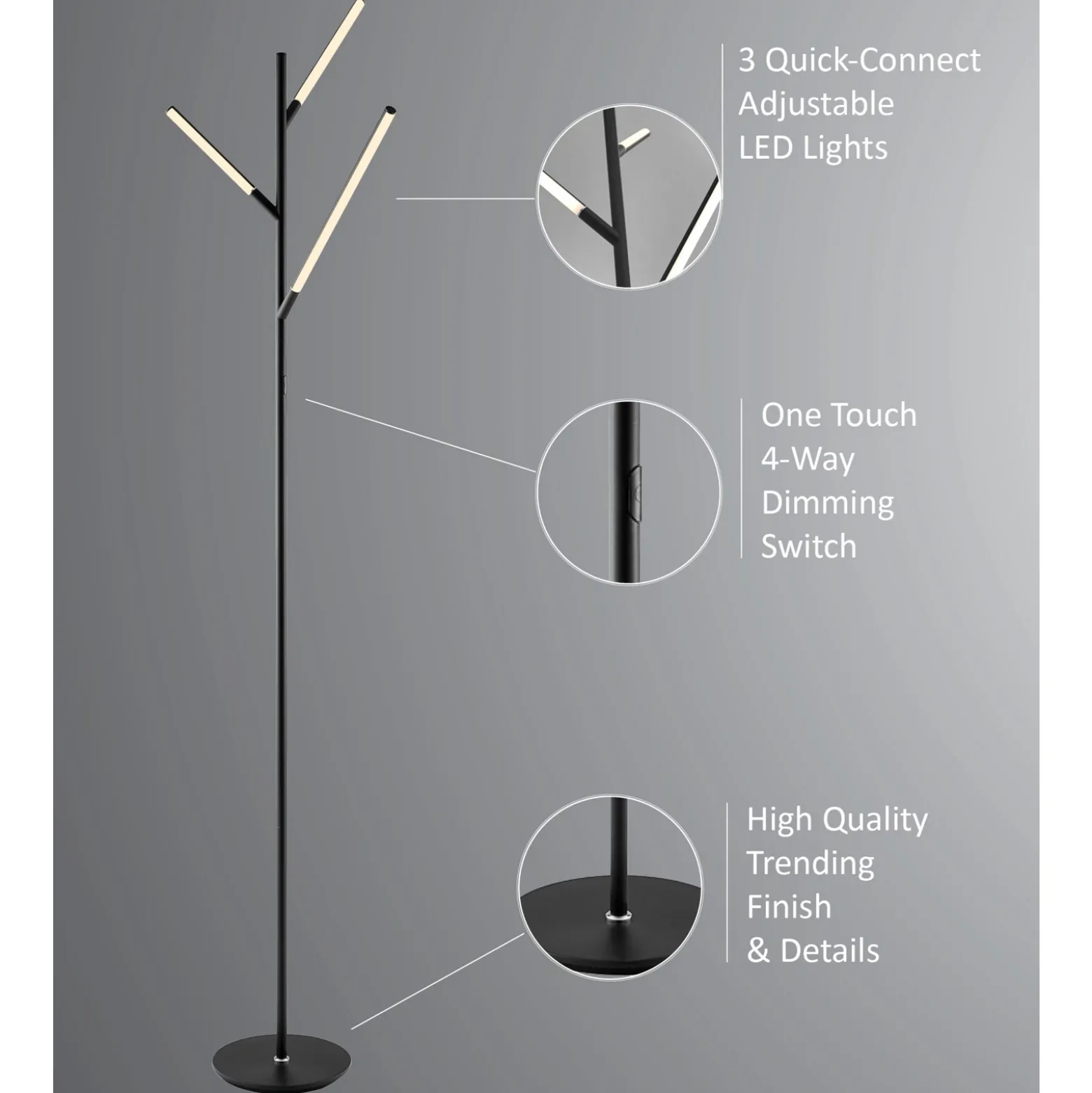 LED 3-Lite Floor Lamp Tree - 74.5"H
