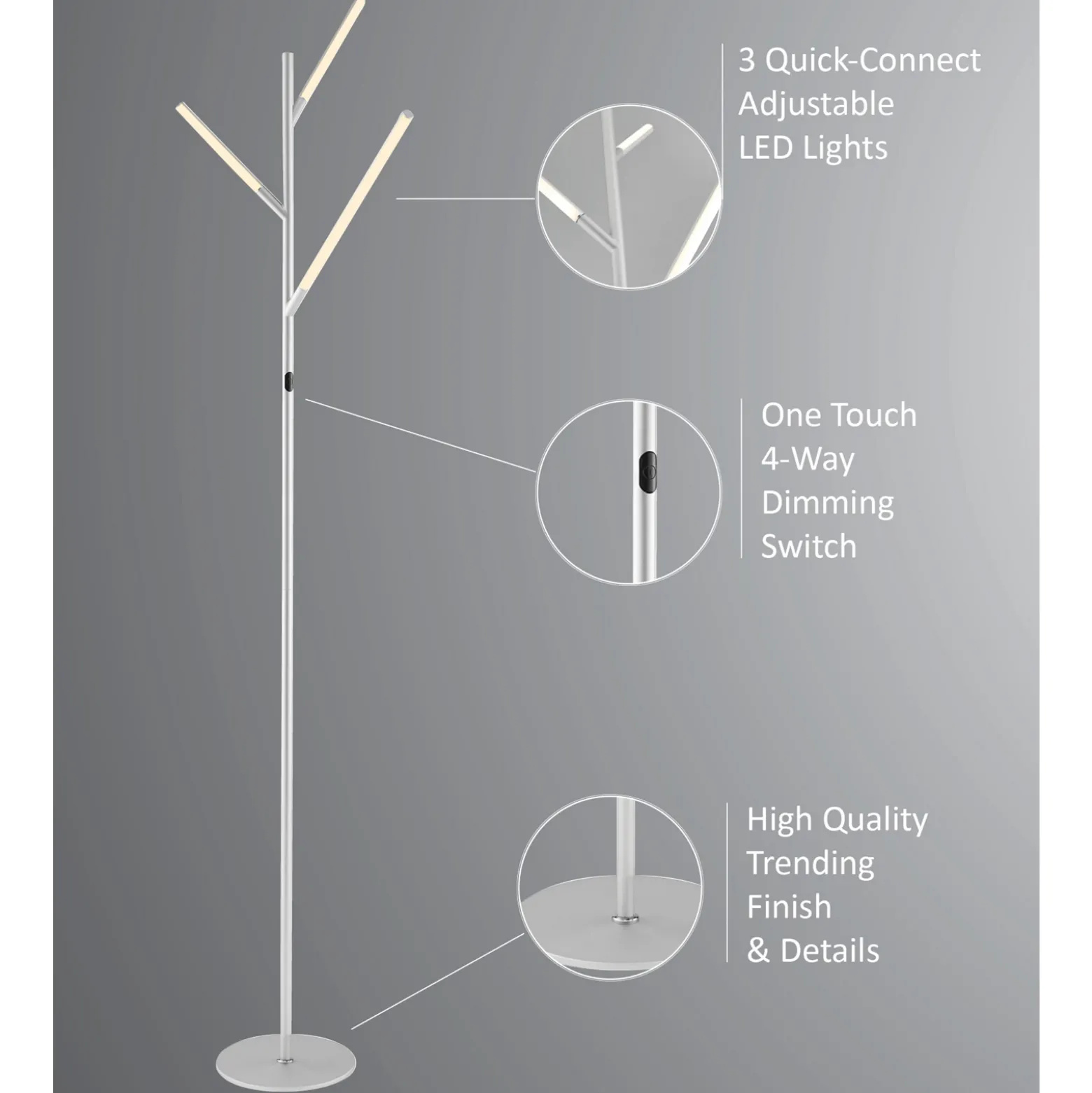 LED 3-Lite Floor Lamp Tree - 74.5"H