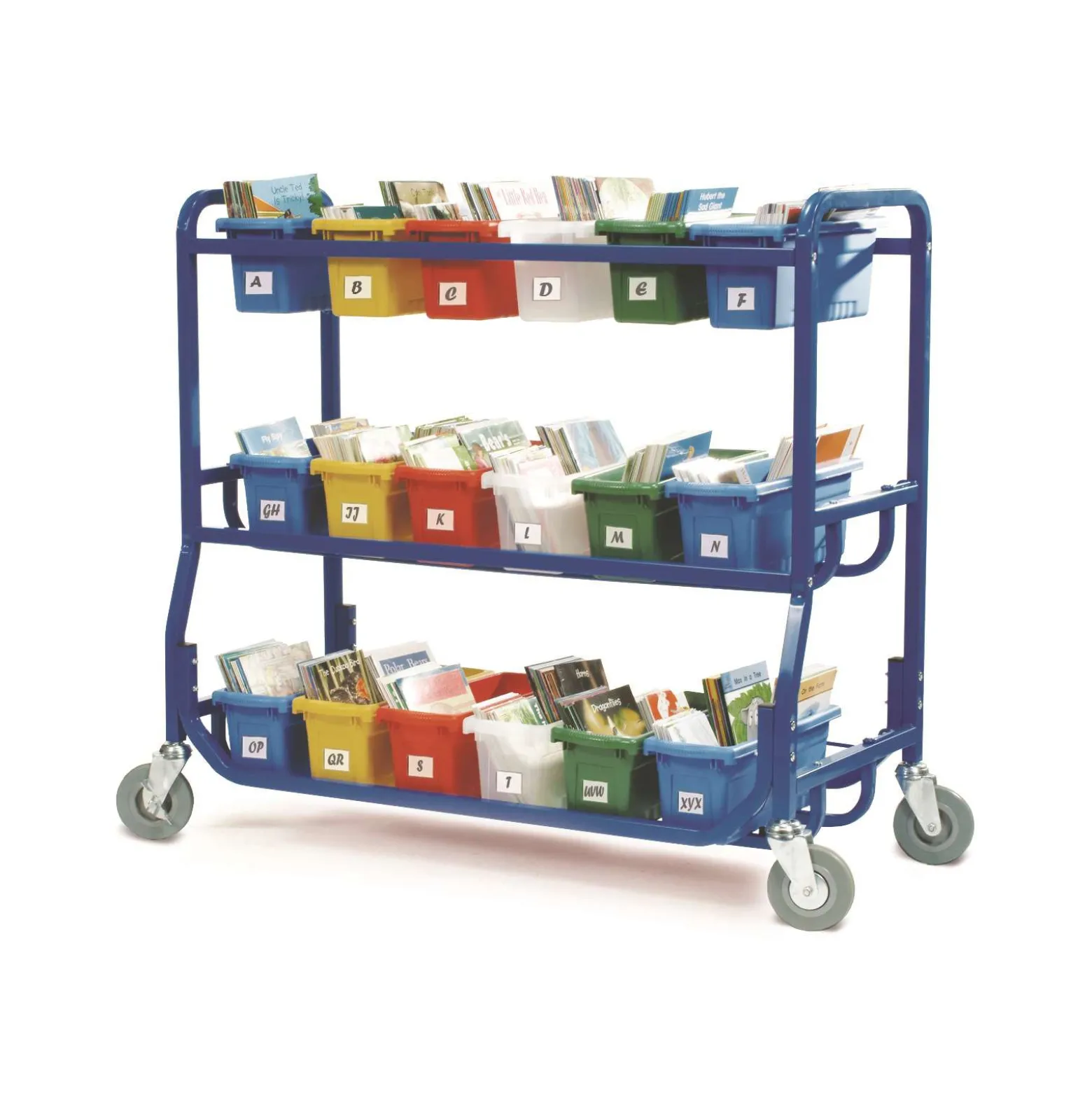 Library Cart with 18 Storage Tubs
