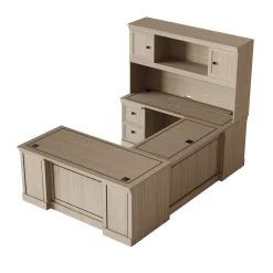 Lincoln U-Shaped Executive Desk with Left-Handed Bridge and Hutch - 66"W x 99"D