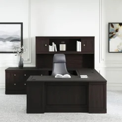 Lincoln U-Shaped Executive Desk with Left-Handed Bridge and Hutch - 66"W x 99"D