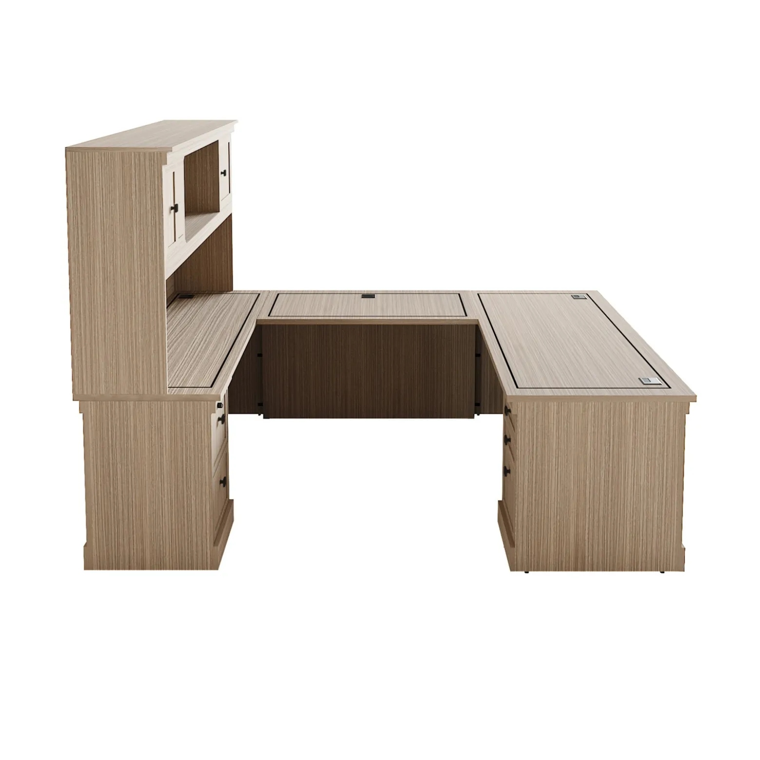 Lincoln U-Shaped Executive Desk with Left-Handed Bridge and Hutch - 66"W x 99"D