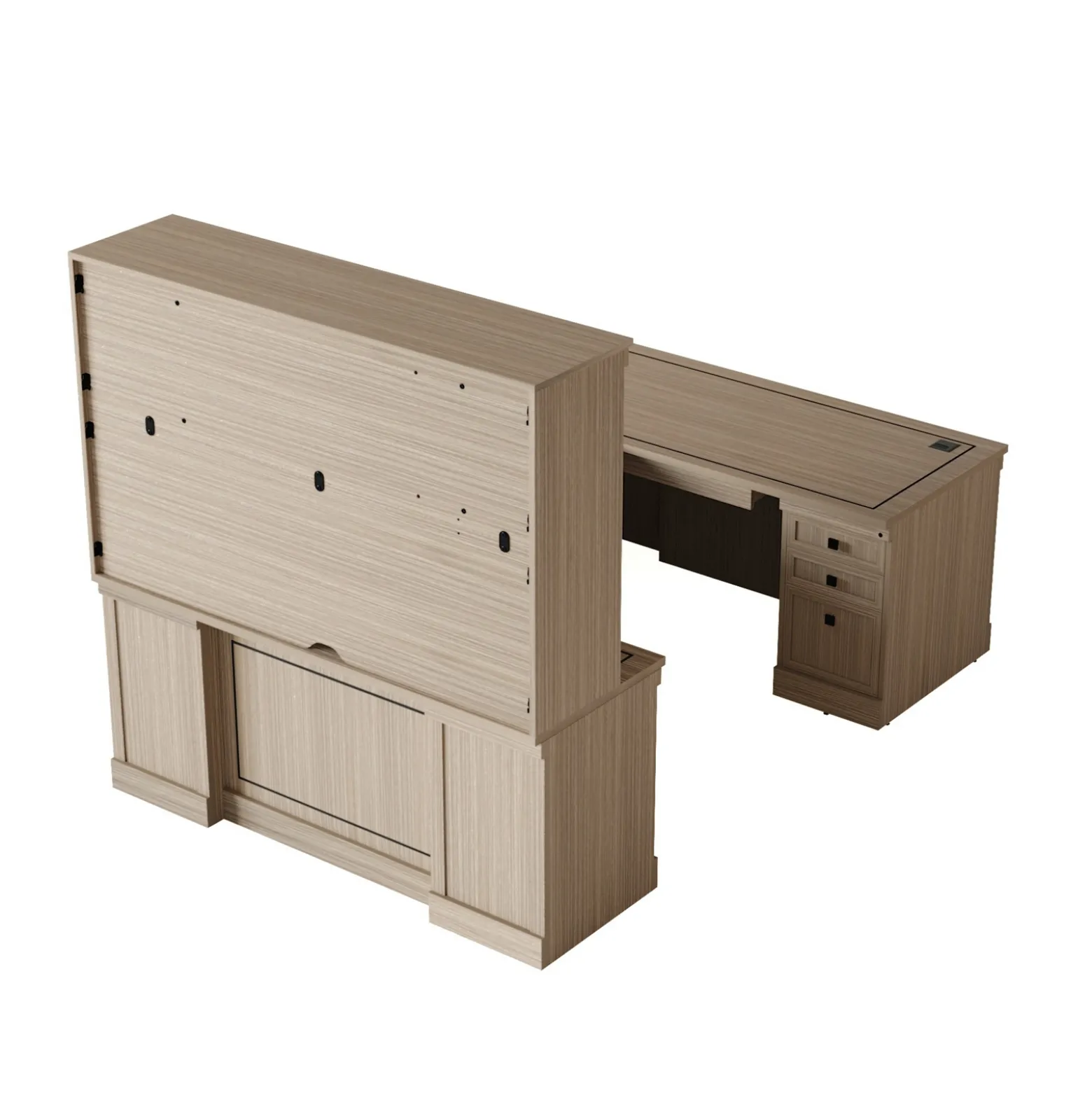 Lincoln U-Shaped Executive Desk with Left-Handed Bridge and Hutch - 66"W x 99"D