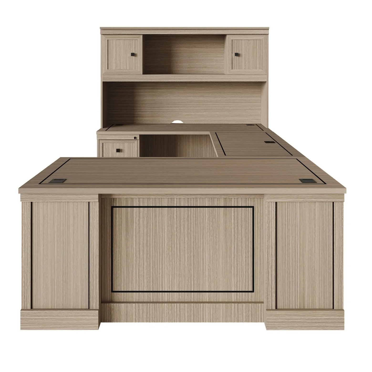 Lincoln U-Shaped Executive Desk with Left-Handed Bridge and Hutch - 66"W x 99"D