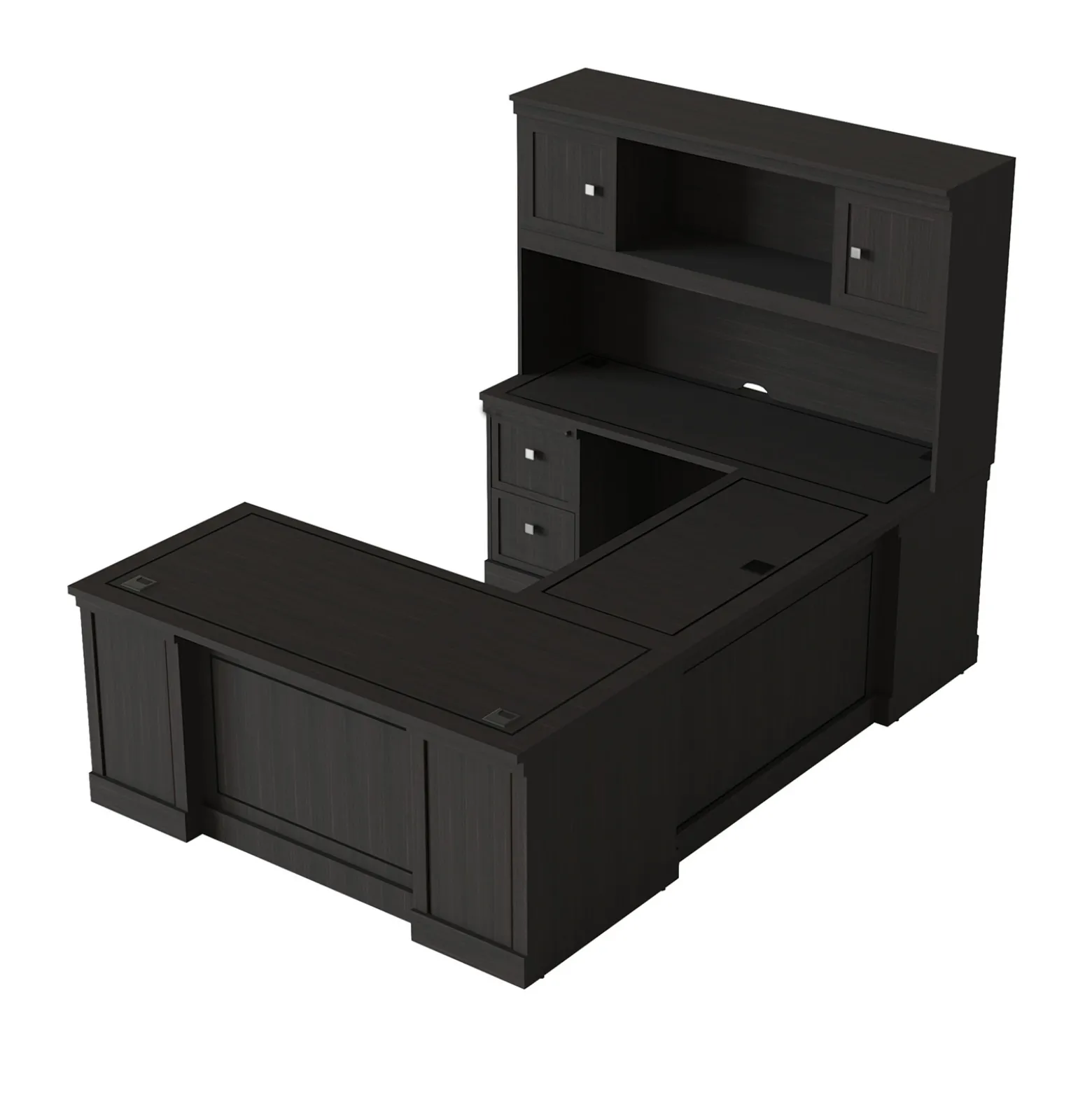 Lincoln U-Shaped Executive Desk with Left-Handed Bridge and Hutch - 66"W x 99"D