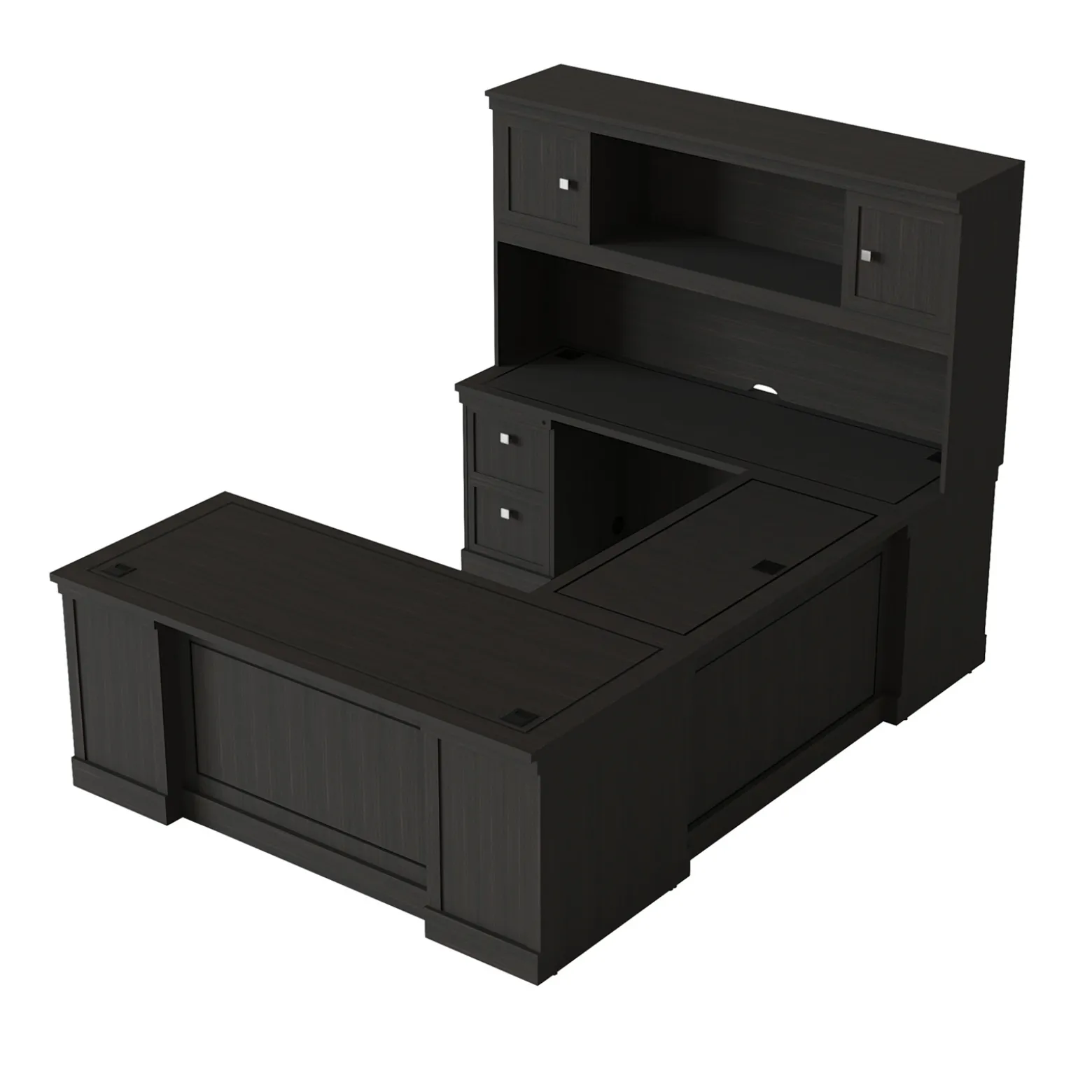 Lincoln U-Shaped Executive Desk with Left-Handed Bridge and Hutch - 72"W x 99"D