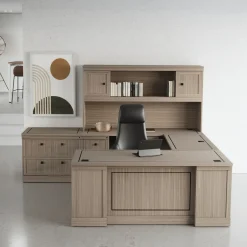 Lincoln U-Shaped Executive Desk with Left-Handed Bridge and Hutch - 72