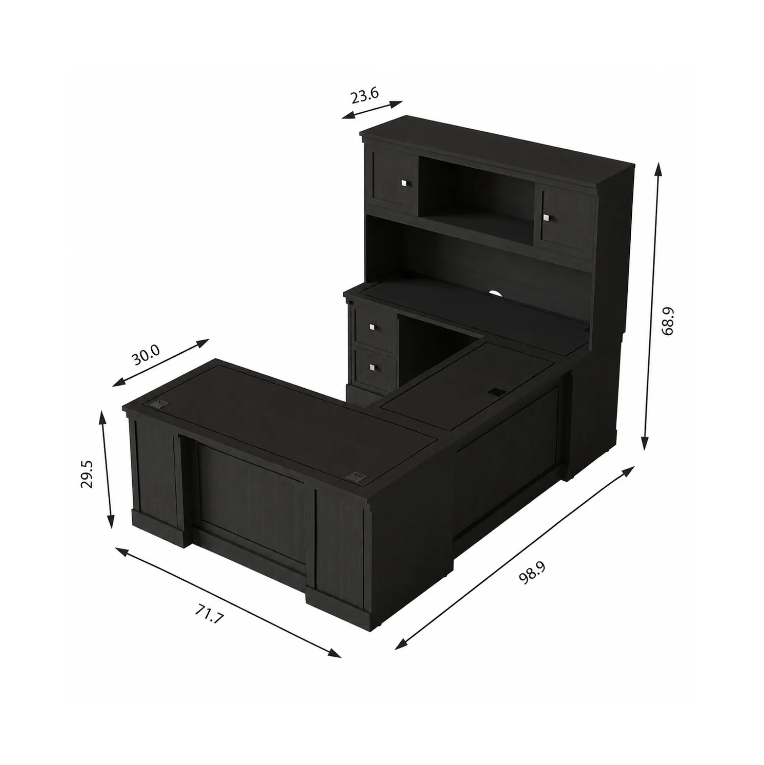 Lincoln U-Shaped Executive Desk with Left-Handed Bridge and Hutch - 72"W x 99"D