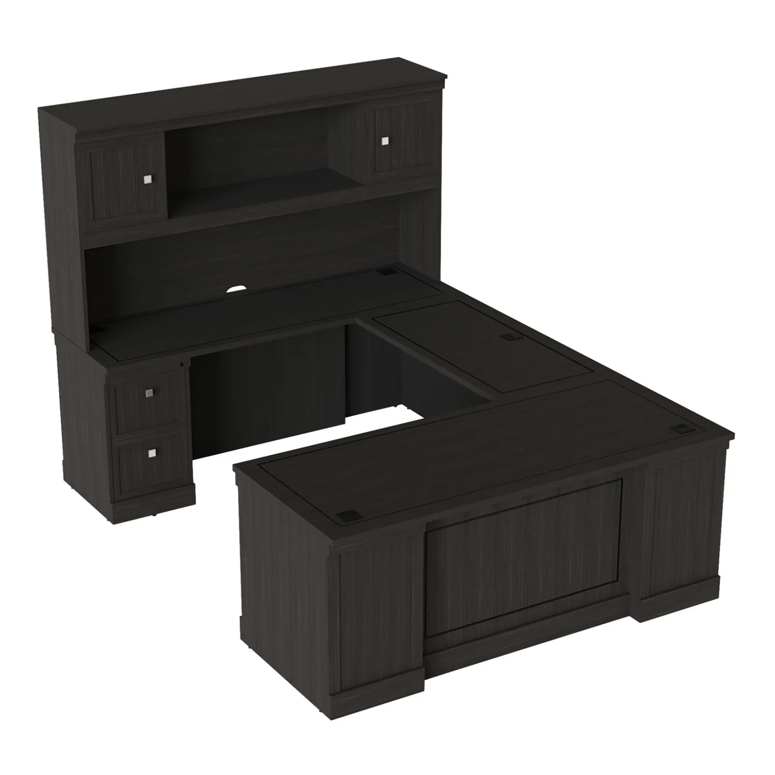 Lincoln U-Shaped Executive Desk with Left-Handed Bridge and Hutch - 72"W x 99"D