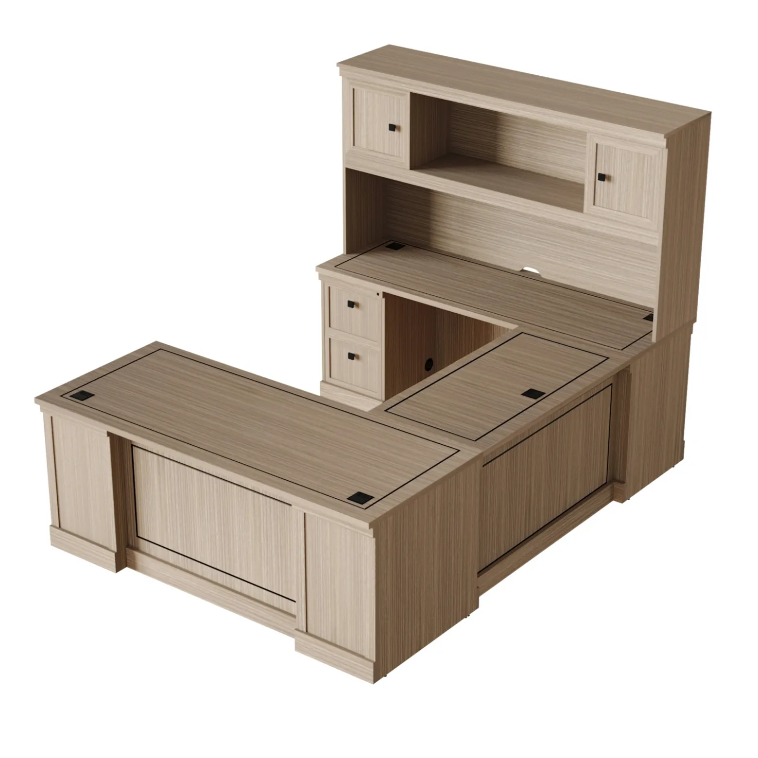 Lincoln U-Shaped Executive Desk with Left-Handed Bridge and Hutch - 72"W x 99"D