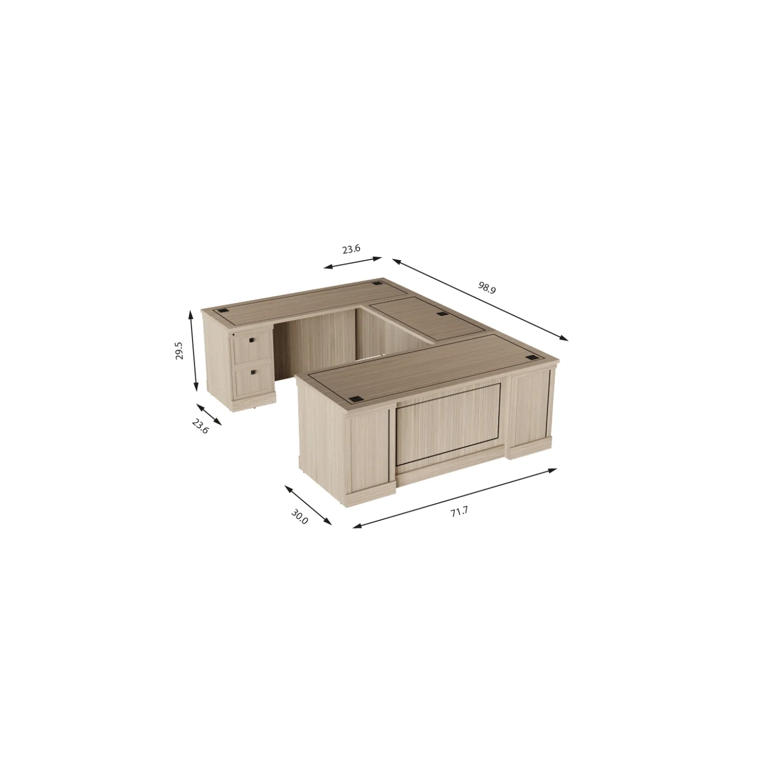 Lincoln U-Shaped Executive Desk with Left-Handed Bridge - 72" W x 99"D