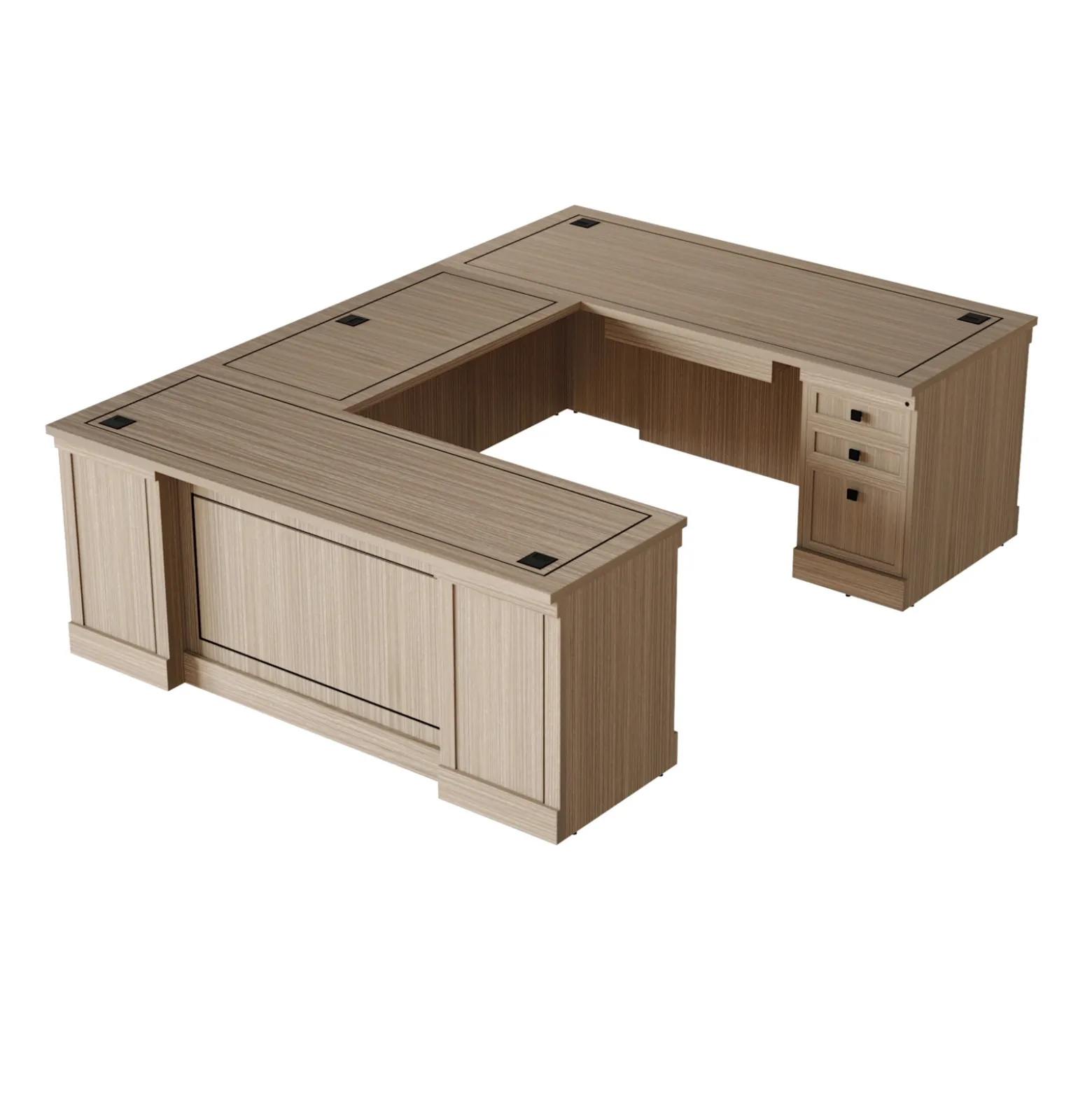 Lincoln U-Shaped Executive Desk with Left-Handed Bridge - 72" W x 99"D