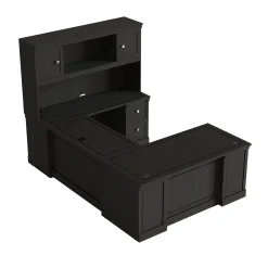 Lincoln U-Shaped Executive Desk with Right-Handed Bridge and Hutch - 66"W x 99"D
