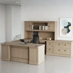 Lincoln U-Shaped Executive Desk with Right-Handed Bridge and Hutch - 66"W x 99"D