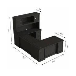 Lincoln U-Shaped Executive Desk with Right-Handed Bridge and Hutch - 66