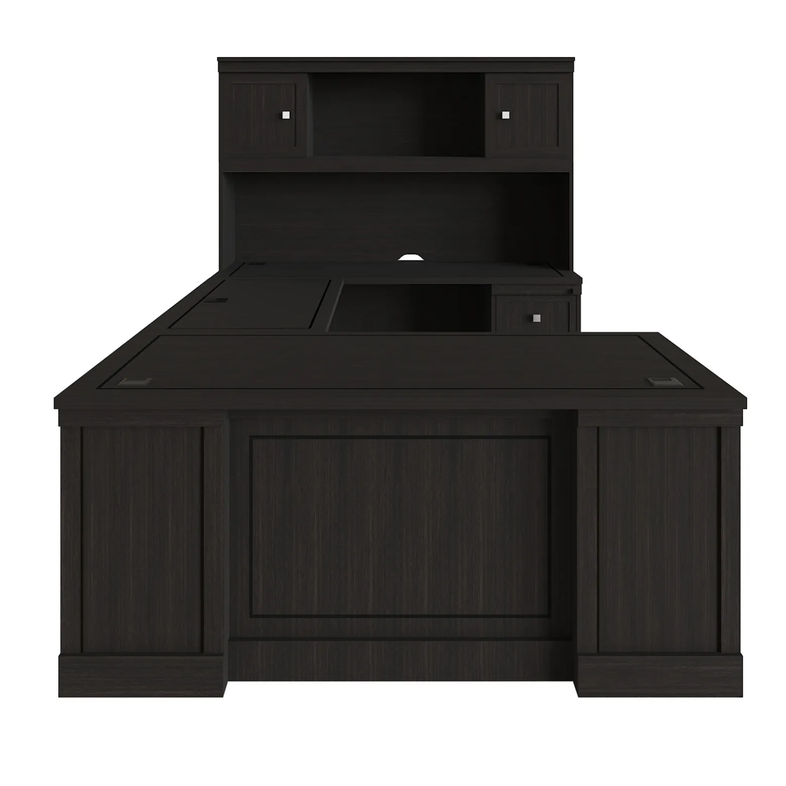 Lincoln U-Shaped Executive Desk with Right-Handed Bridge and Hutch - 66"W x 99"D
