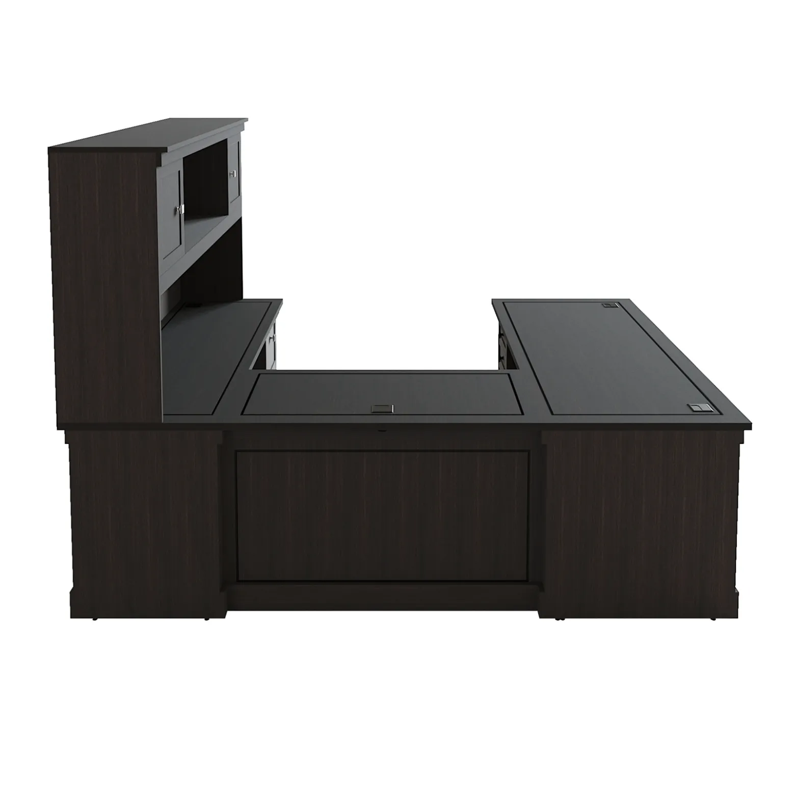 Lincoln U-Shaped Executive Desk with Right-Handed Bridge and Hutch - 66"W x 99"D
