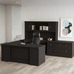 Lincoln U-Shaped Executive Desk with Right-Handed Bridge and Hutch - 72