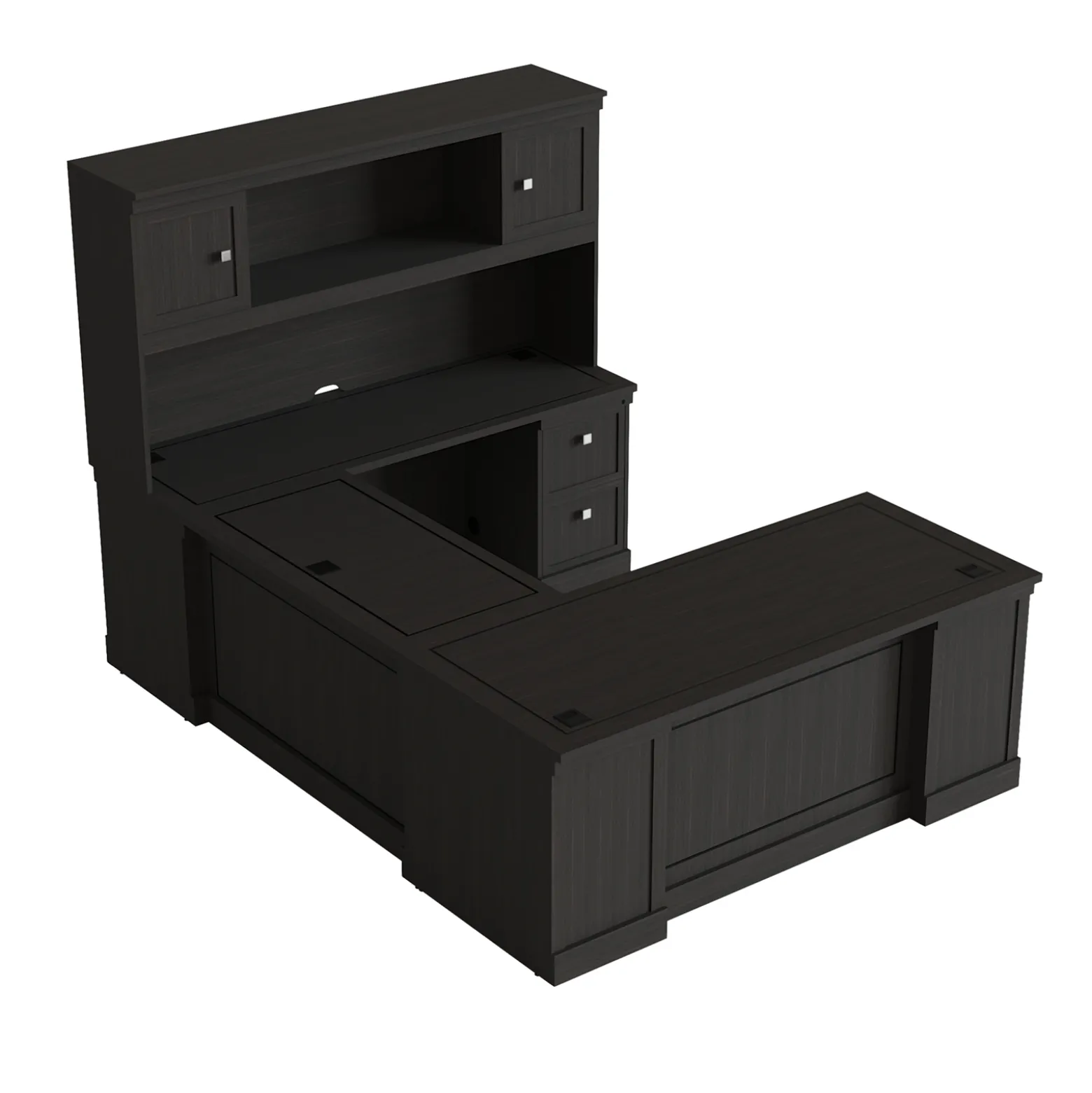 Lincoln U-Shaped Executive Desk with Right-Handed Bridge and Hutch - 72"W x 99"D