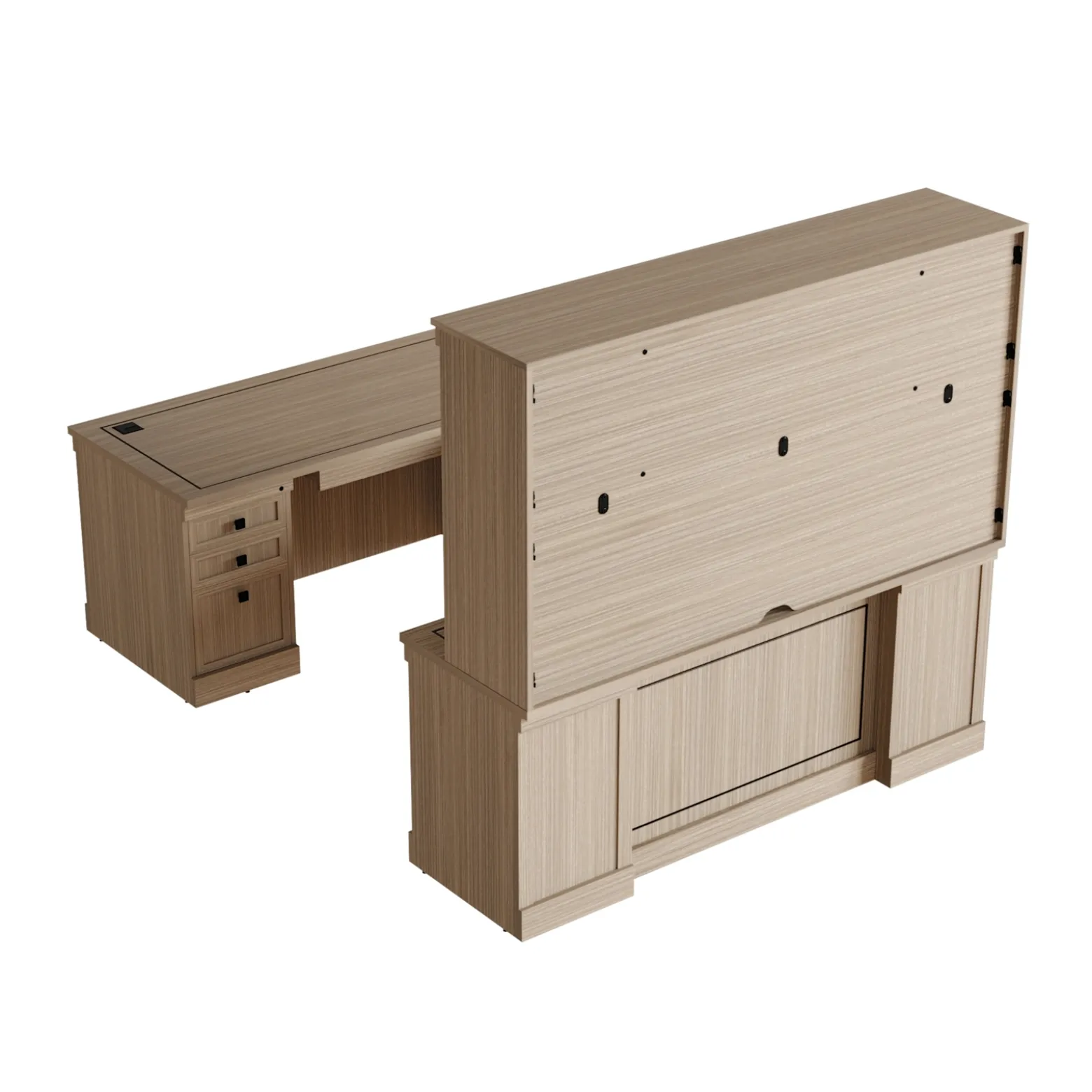 Lincoln U-Shaped Executive Desk with Right-Handed Bridge and Hutch - 72"W x 99"D