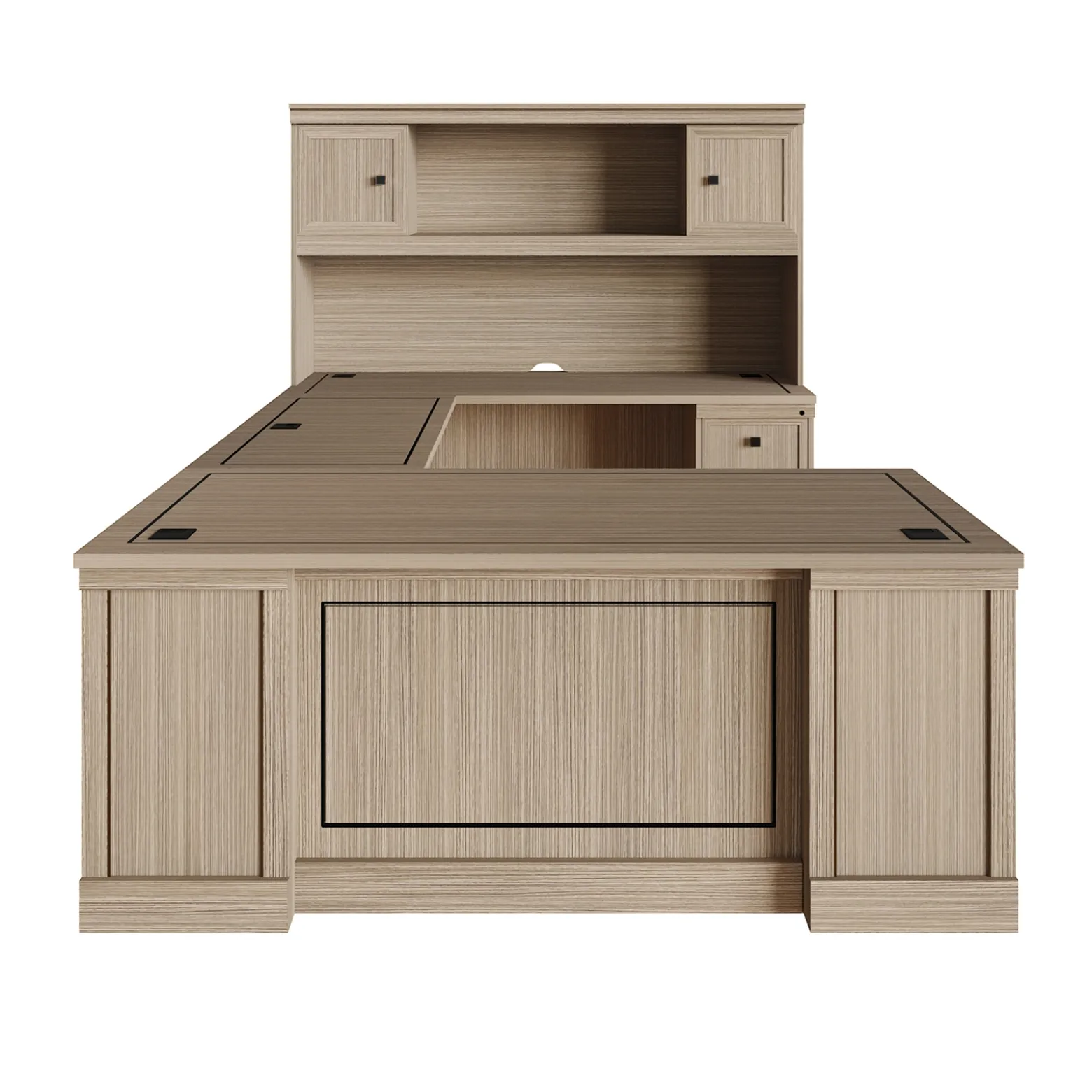 Lincoln U-Shaped Executive Desk with Right-Handed Bridge and Hutch - 72"W x 99"D