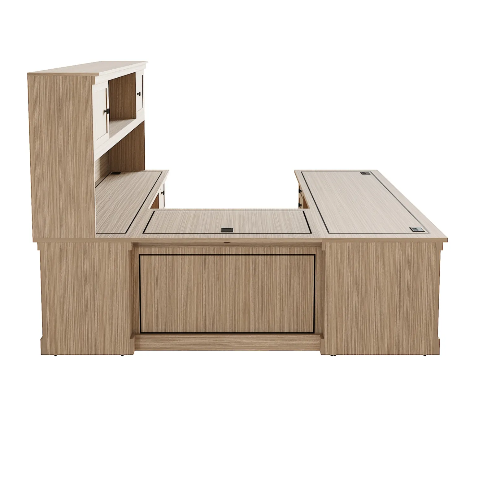Lincoln U-Shaped Executive Desk with Right-Handed Bridge and Hutch - 72"W x 99"D