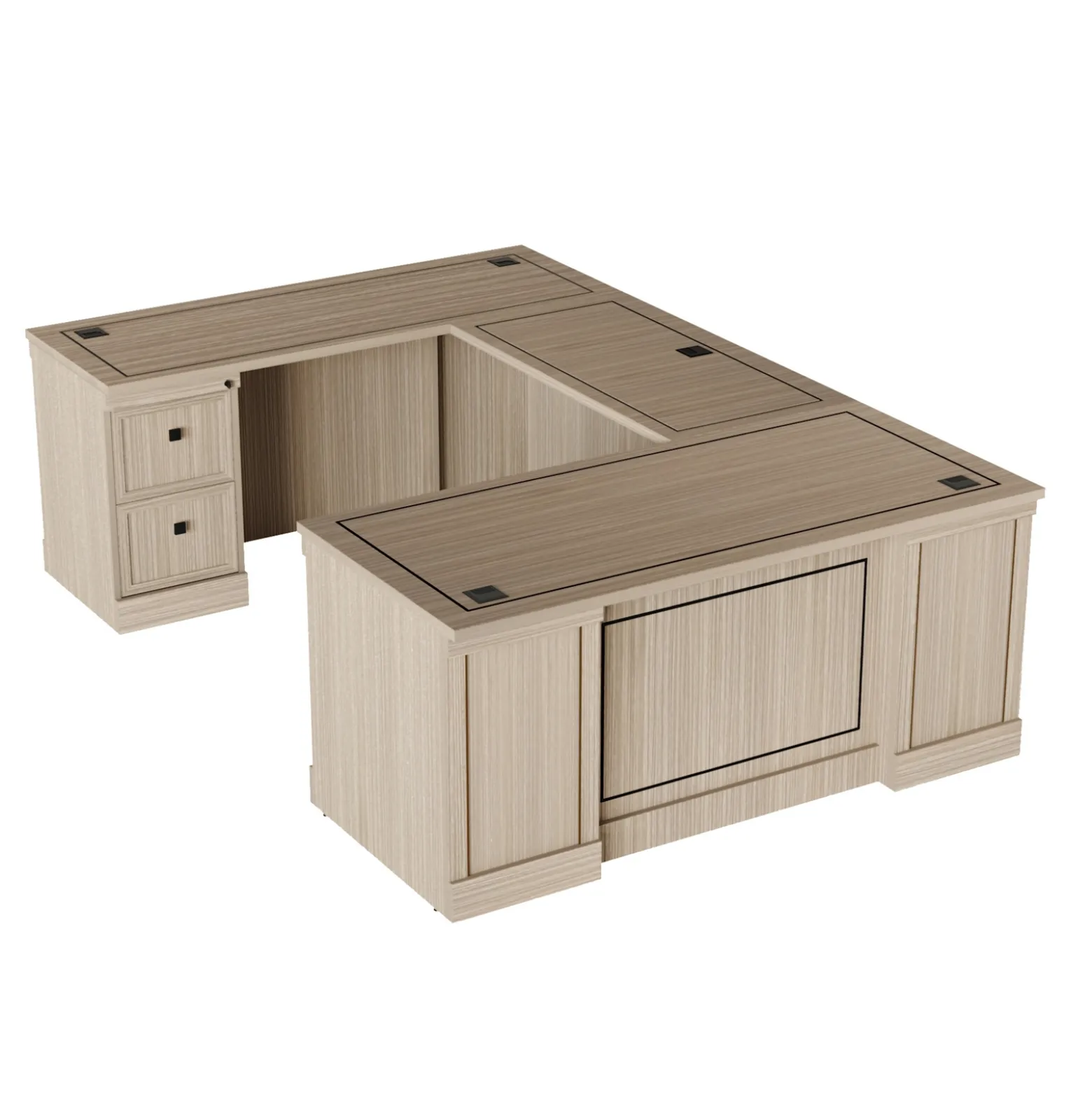 Lincoln U-Shaped Executive Desk with Left-Handed Bridge - 66"W x 99"D