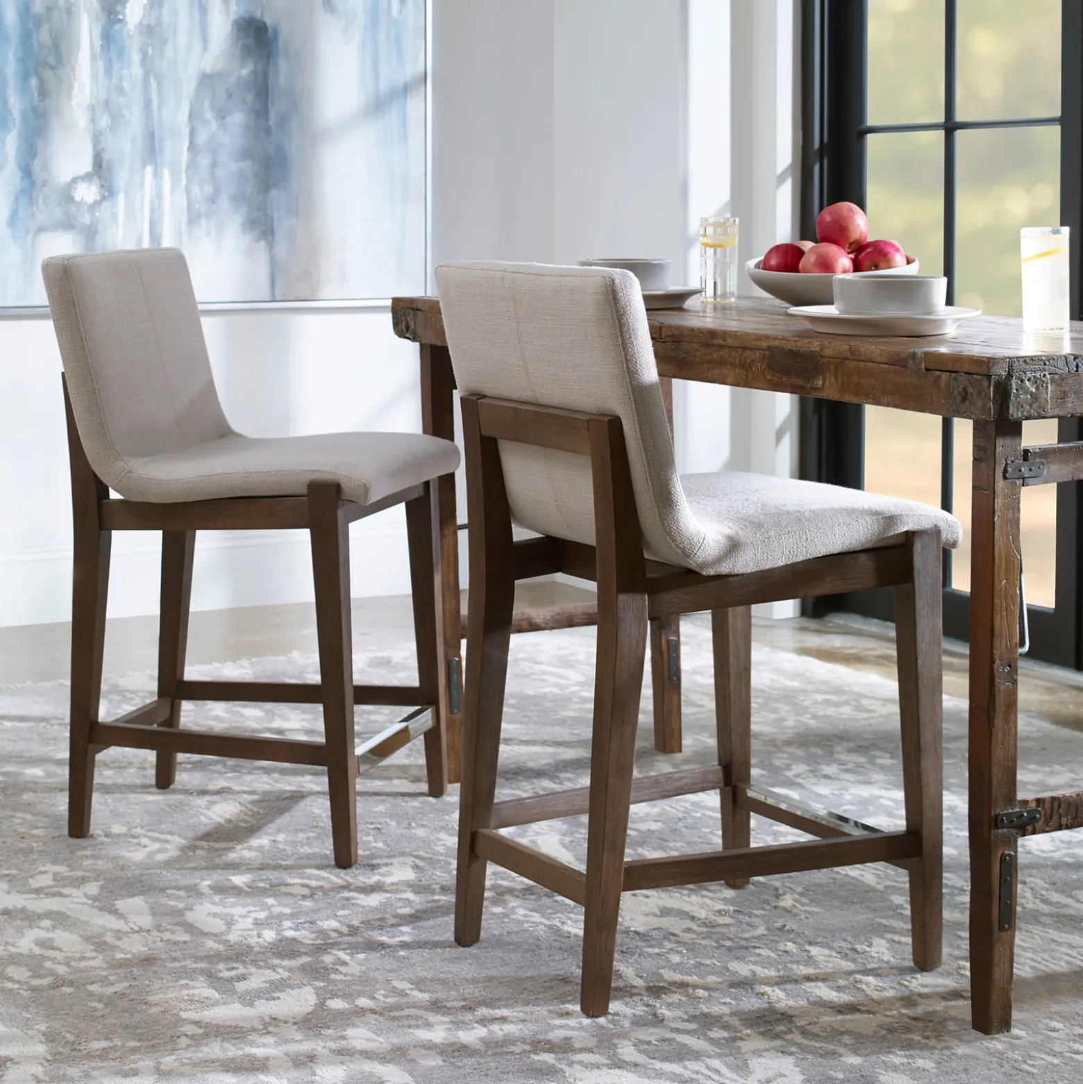 Linen Fabric Counter Stool