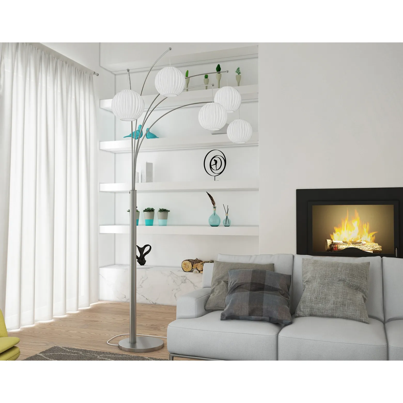 5-Lite Arch Lamp, Vinyl Shades - 90"H