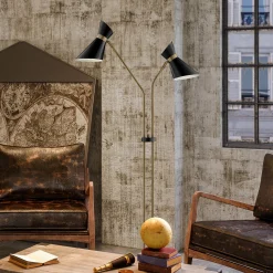 2-Lite Floor Lamp, Brass - 60"H