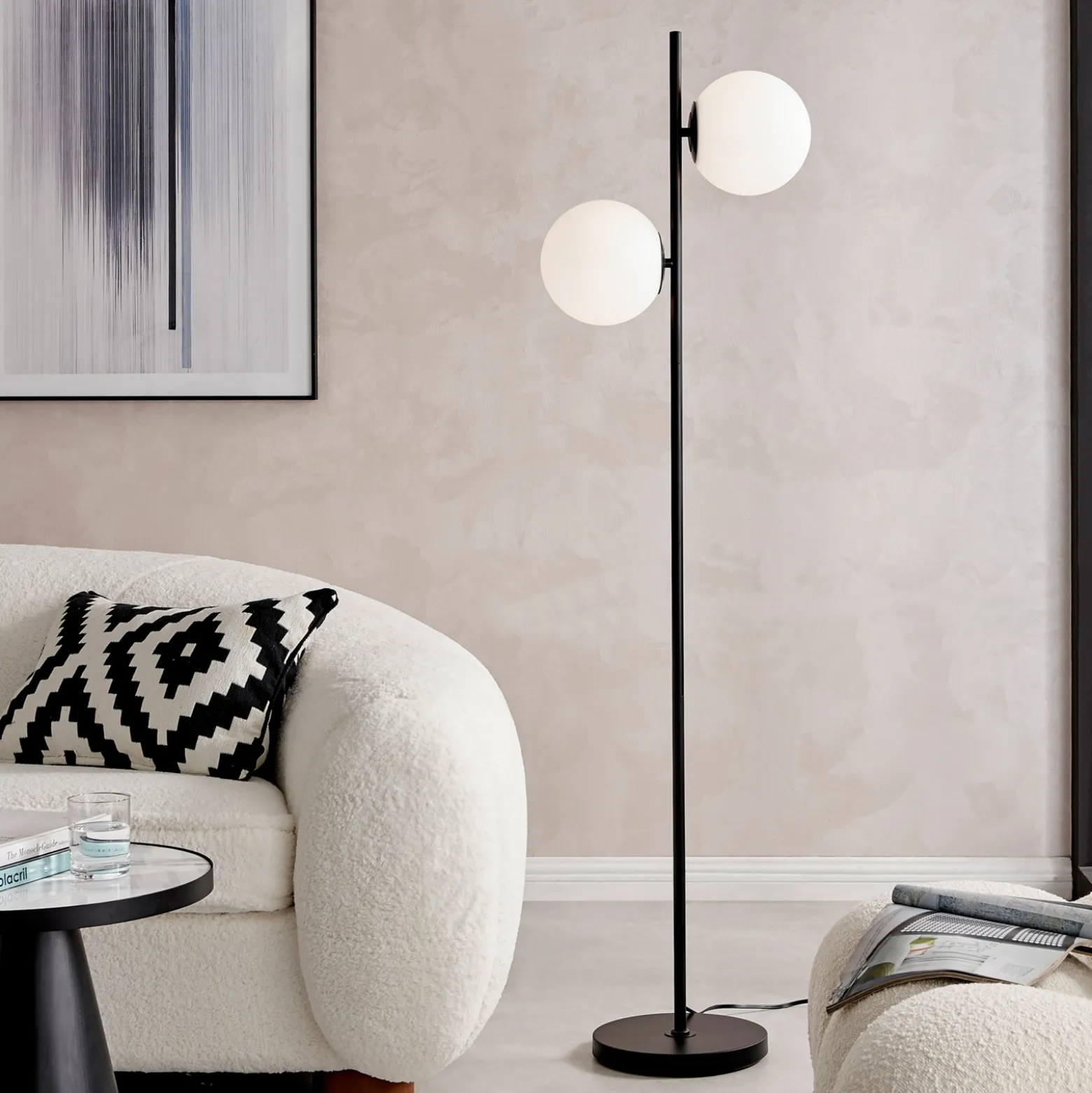 2-Lite Floor Lamp, Frosted Shade - 64"H