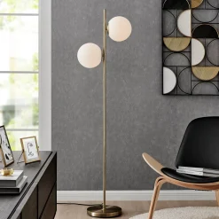 2-Lite Floor Lamp, Frosted Shade - 64"H