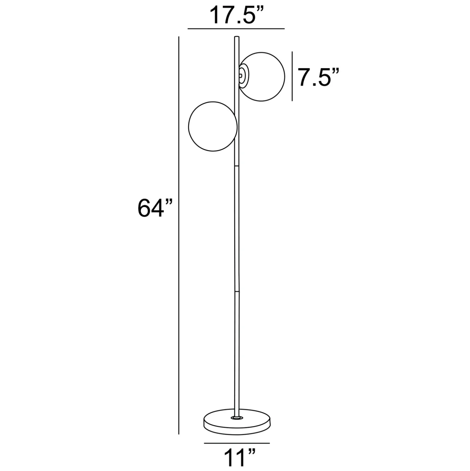 2-Lite Floor Lamp, Frosted Shade - 64"H