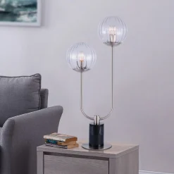 2-Lite Table Lamp, Ribbed Dome Shades - 30"H