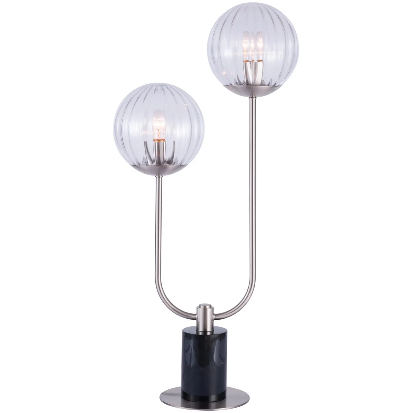 2-Lite Table Lamp, Ribbed Dome Shades - 30"H