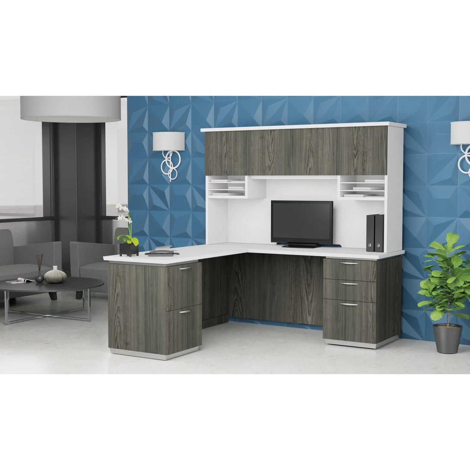 L-Shape Desk with Hutch, Left Return - 72"W x 72"D