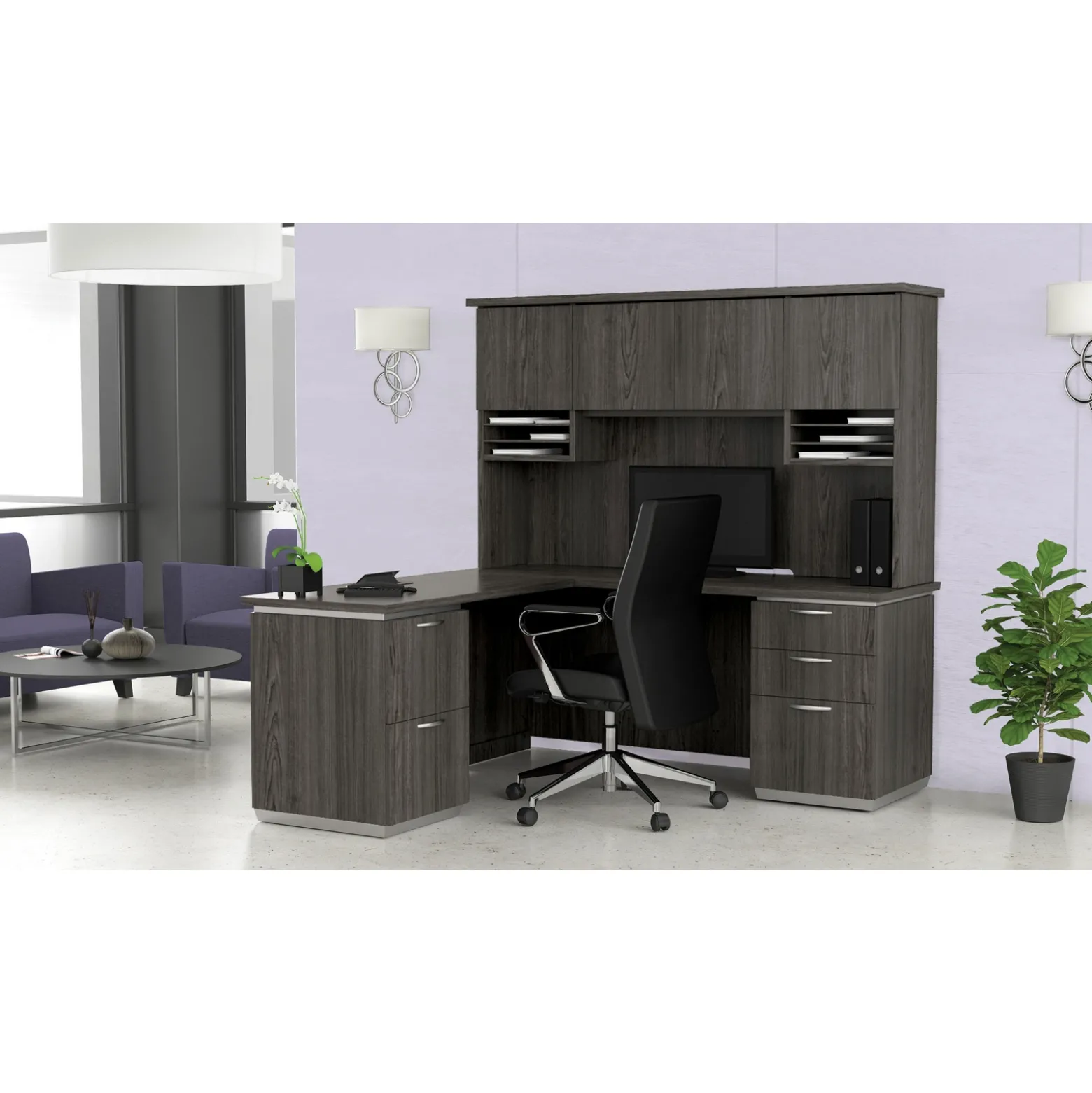L-Shape Desk with Hutch, Left Return - 72"W x 72"D