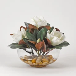 Magnolias in Glass Bowl with Rock