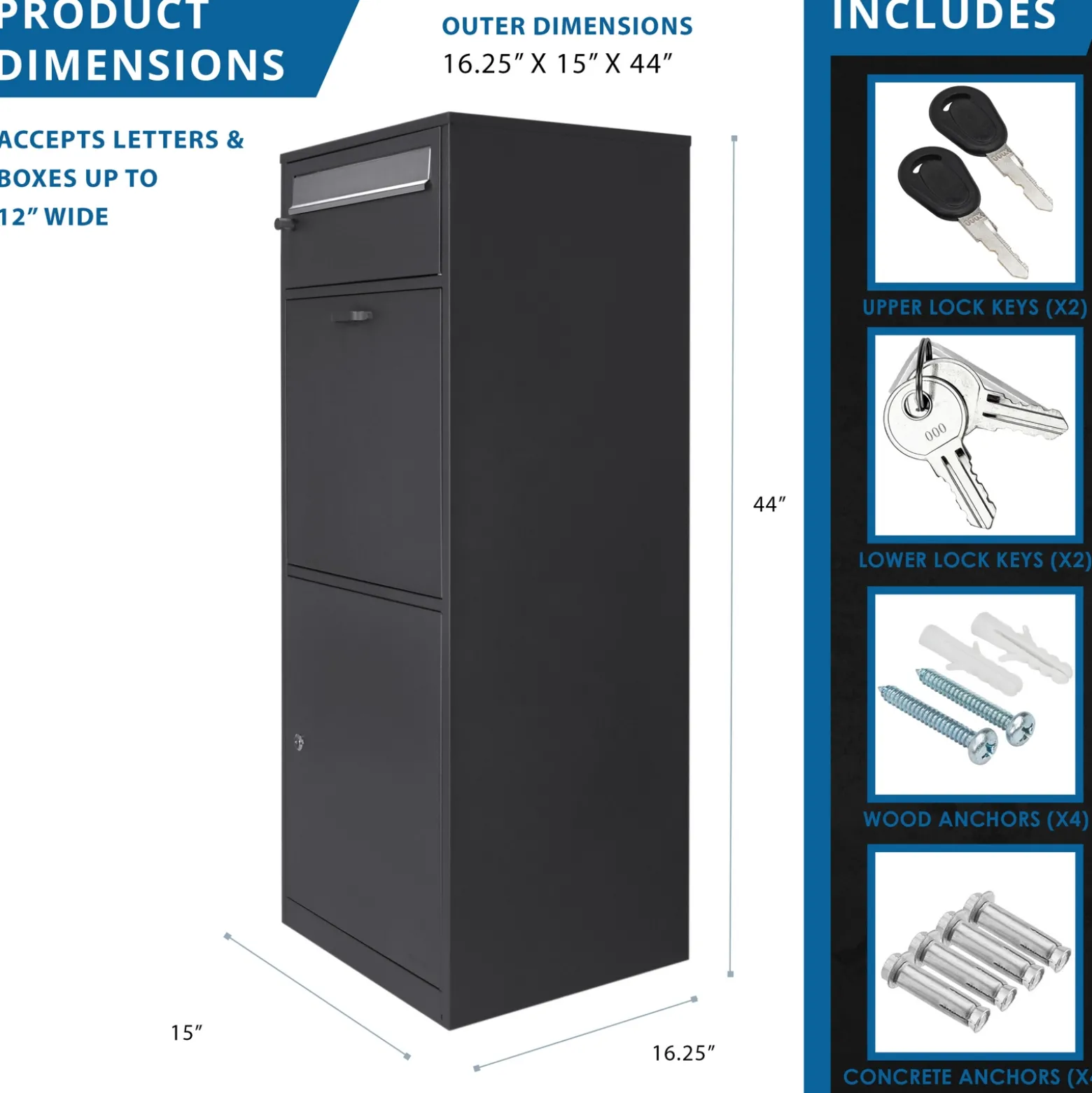 Mail and Parcel Box with Drop Door