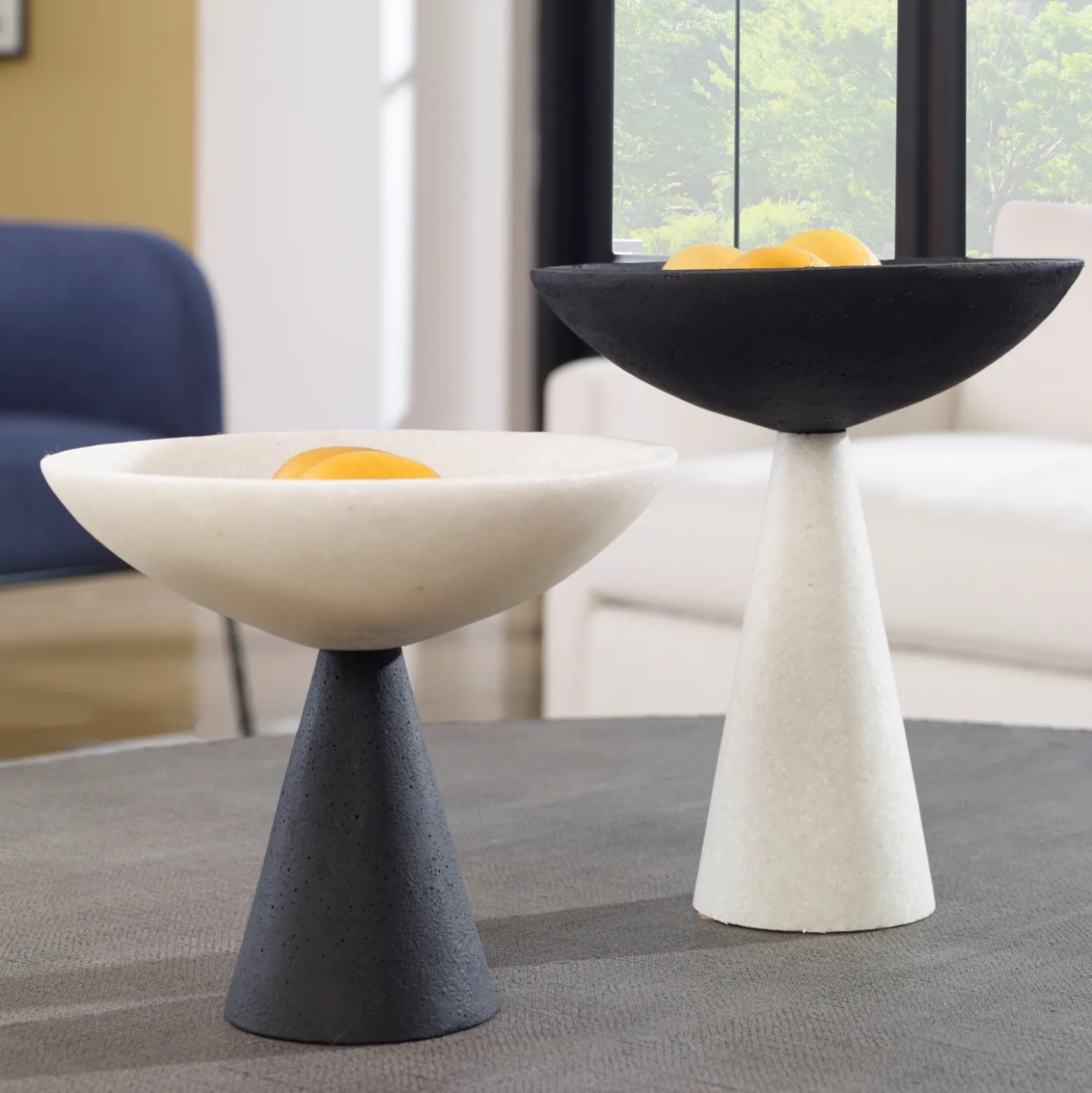 Marble Pedestal Bowls, Set of Two